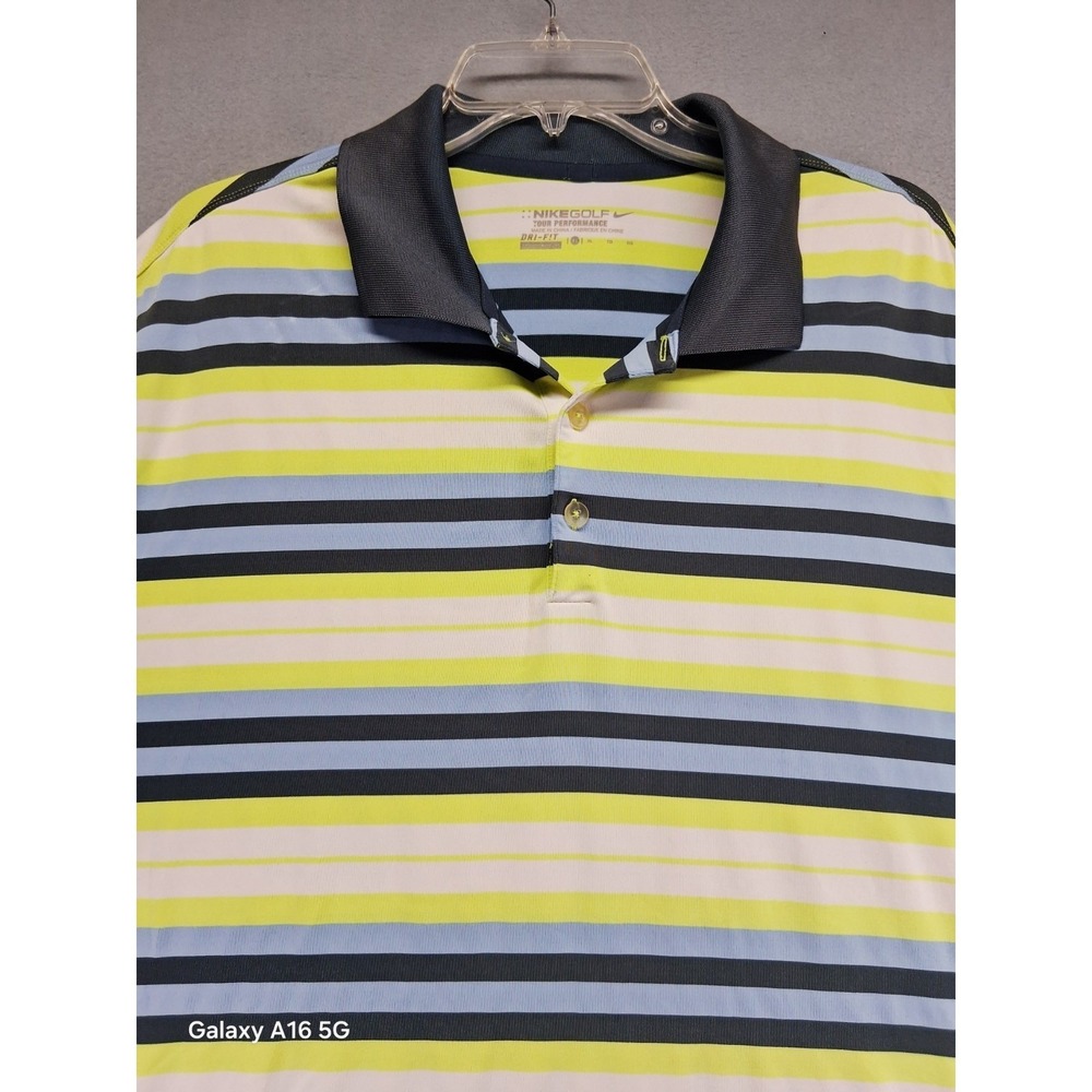 Nike Pro Golf Blue Yellow Stripes Men's Polo‎ Shirt Dri-Fit Size XL